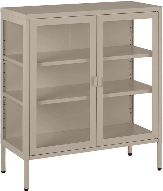 tectake Metallvitrine mit Glastüren und Magnetverschluss, verstellbare Zwischenböden, B/T/H: 80 x 37 x 90,5 cm - Bild 1