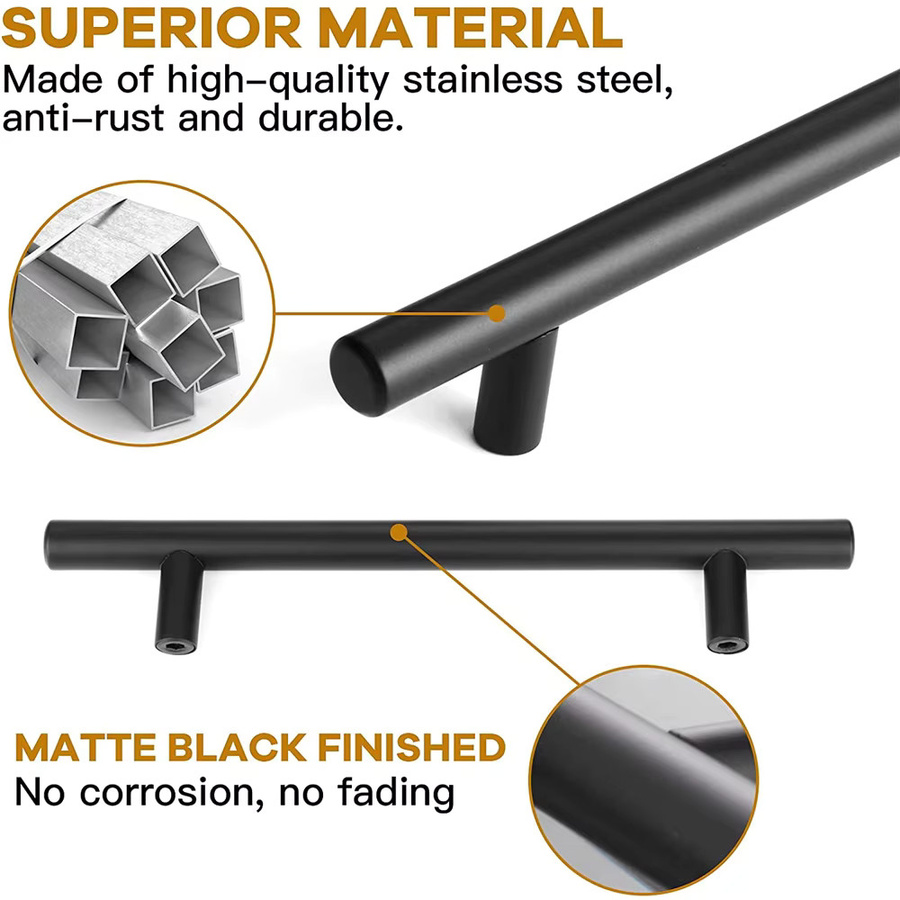 TFAAI Möbelgriffe T-Bar Design aus Edelstahl in Schwarz oder Silber matt - Bild 5