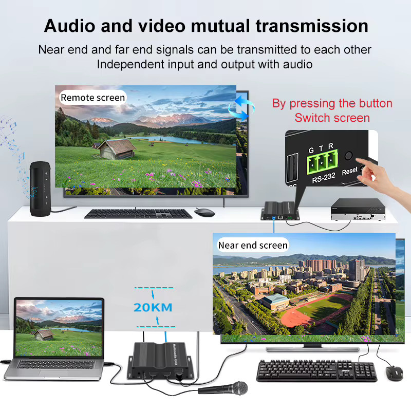 TITAK 4K UHD KVM Glasfaser-Extender mit USB, Video-Audio-Sender und Loop-out, SC LC Glasfaserkabel, Schwarz - Bild 3