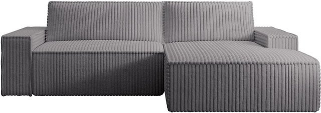 Vente-unique Schlafsofa Amelia in L-Form mit Cord-Bezug in Anthrazitgrau - Bild 1