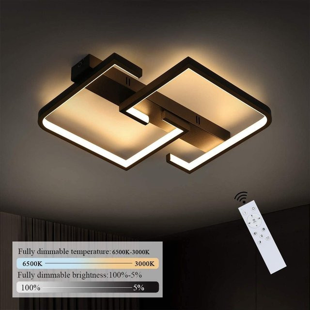 Cliheet 2-flammige LED-Deckenleuchte in Schwarz, 35 W, dimmbar mit Fernbedienung für Wohnzimmer und Schlafzimmer - Bild 1