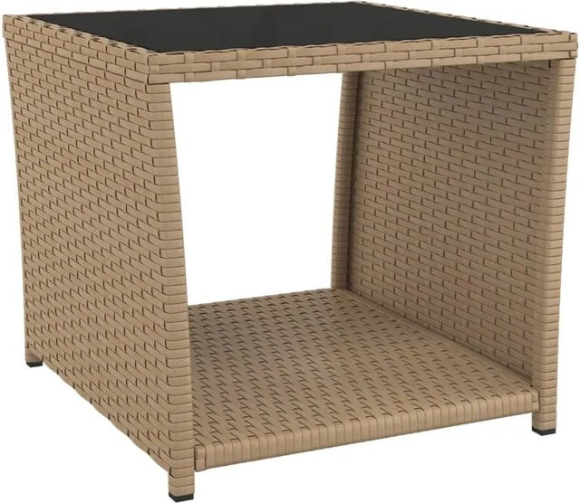 vidaXL Beistelltisch aus Poly Rattan und Hartglas in Beige B/T/H: 45 x 40 x 45 cm - Bild 1