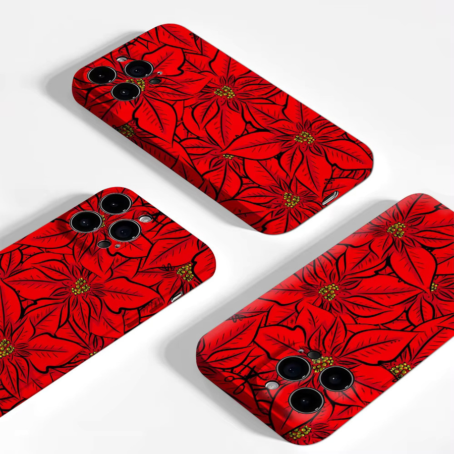Potdemiel Robuste Handyhülle mit Poinsettia-Design für iPhone 17 16 15 14 13 Pro Max Plus, Rot, Magnetisch, Einzel- und Doppelschichtig - Bild 3