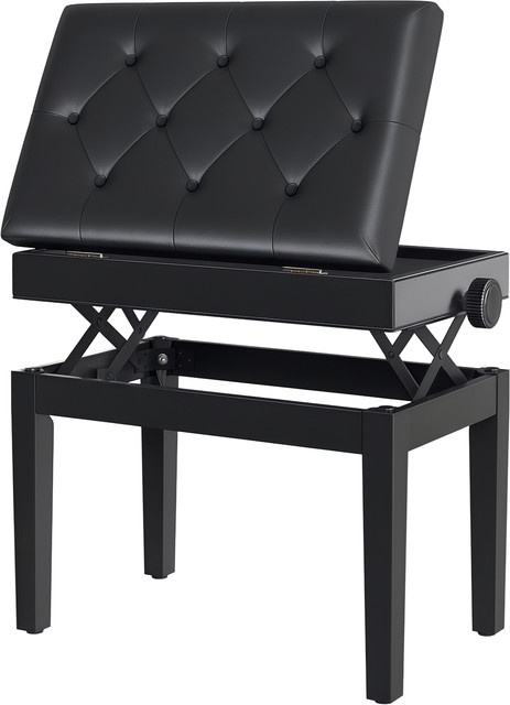HOMCOM Klavierbank mit Stauraum und Höhenverstellung aus Gummibaumholz in Schwarz, B: 54,5 cm, T: 33 cm, H: 48-58 cm - Bild 1