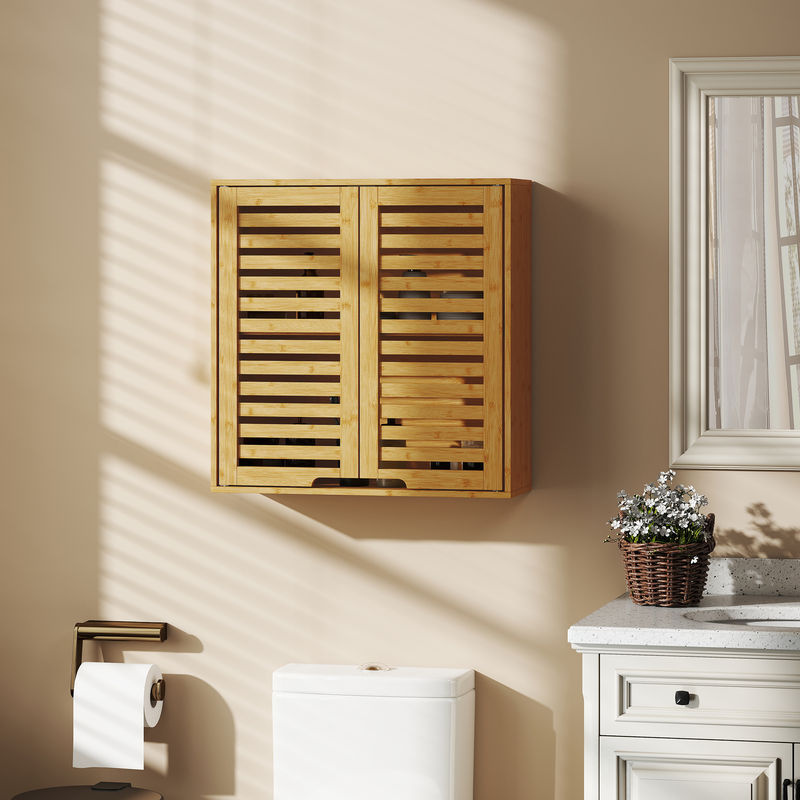 HOMCOM Badezimmerschrank aus Bambus mit Lamellentüren in Naturholz, Wandmontage, B/T/H: 60 x 20 x 60 cm - Bild 2