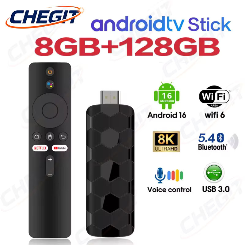 Android 16 Smart TV Stick 4K Media Player mit 128GB Speicher, WiFi 6, Bluetooth 5 und Google Assistant in Schwarz - Bild 1