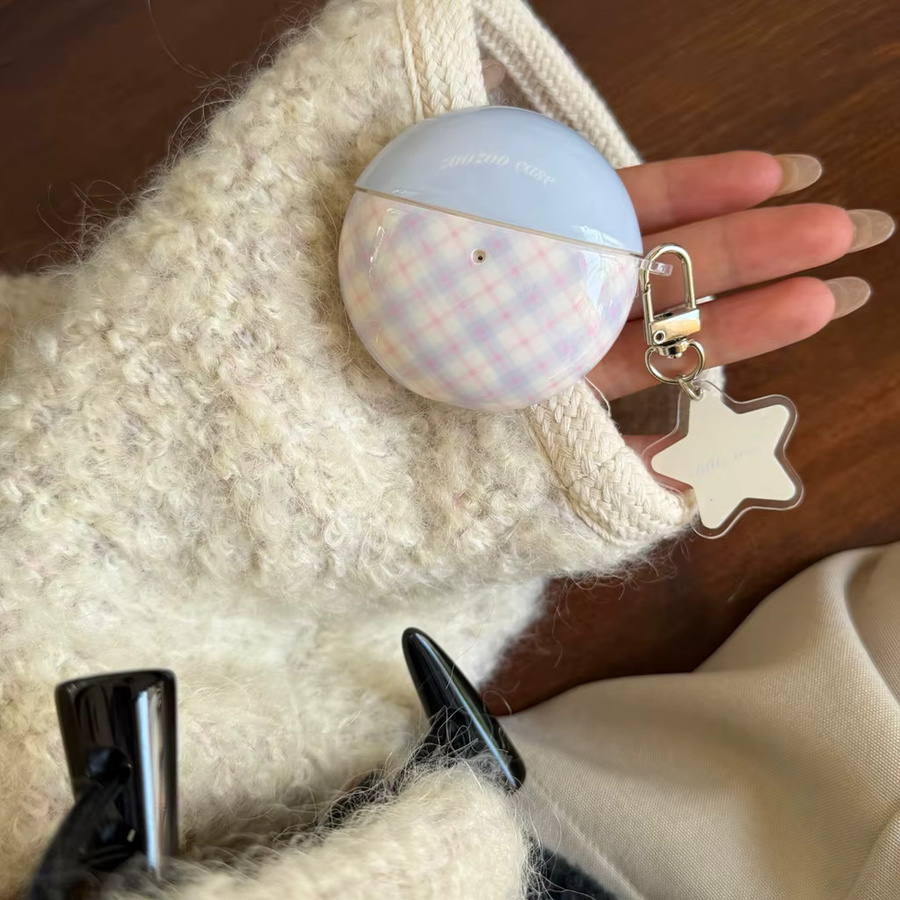 Stoßfeste Schutzhülle für Huawei FreeBuds 7i 6i 5i SE3 FreeClip 2 mit blauem Karomuster und Sternanhänger - Bild 3