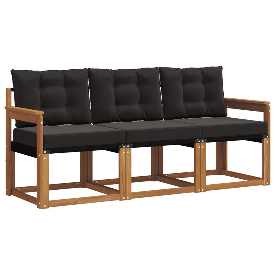 vidaXL Outdoor-Sofagarnitur 3-teilig aus massivem Akazienholz und Textilene in Natur und Schwarz mit Kissen - Bild 2