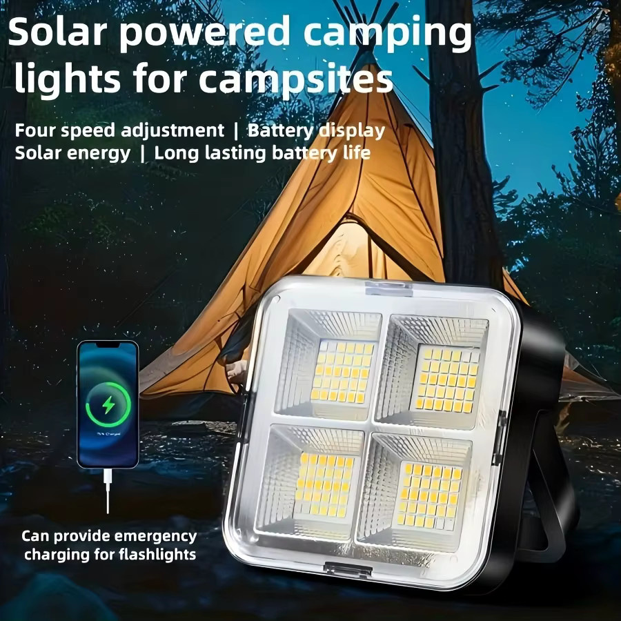 LED-Solar-Campingleuchte in Schwarz mit weißem Licht, über USB wiederaufladbare tragbare Zeltlampe für Notfälle und Camping - Bild 3