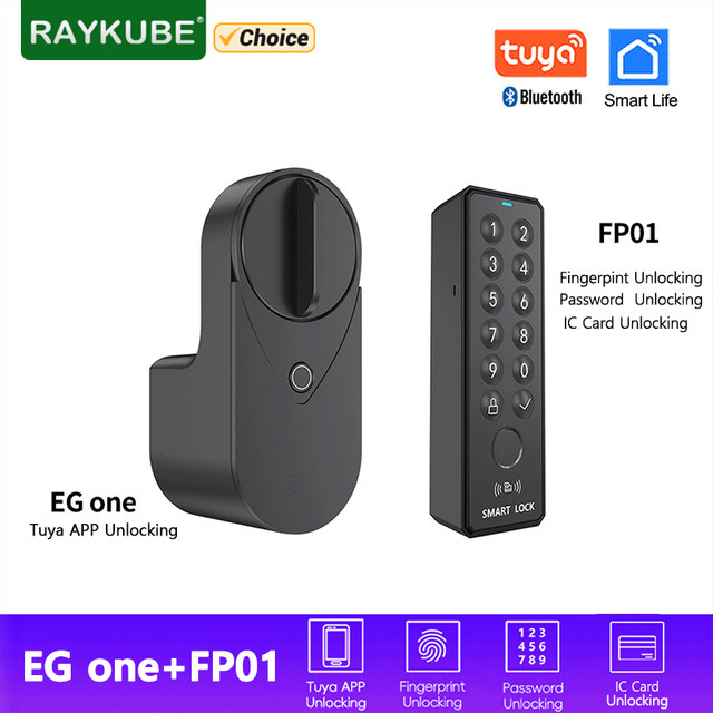 RAYKUBE EG one Tuya BLE Smart Lock Bundle mit Wireless Fingerprint und PIN Pad FP01 in Schwarz - Bild 1