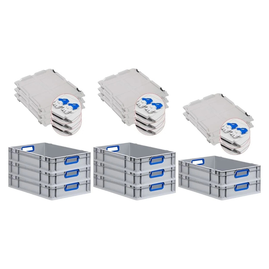 PROREGAL Spar Set 8x Eurobox Nextgen Color mit Scharnierdeckel und Schiebeschnappverschlüssen, Blau, H: 12 cm, B: 40 cm, T: 60 cm - Bild 2