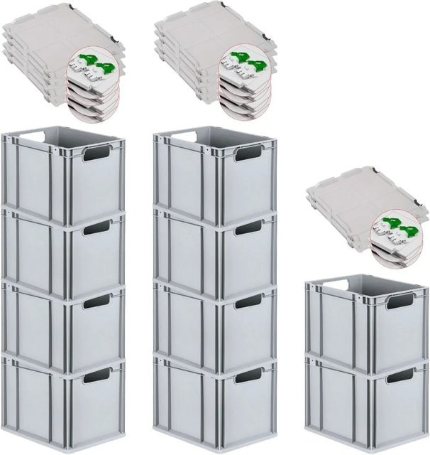 PROREGAL Spar Set 10x Eurobox Nextgen Economy mit Scharnierdeckel und grünen Schiebeschnappverschlüssen, H x B x T: 32 x 30 x 40 cm, 30 Liter - Bild 1