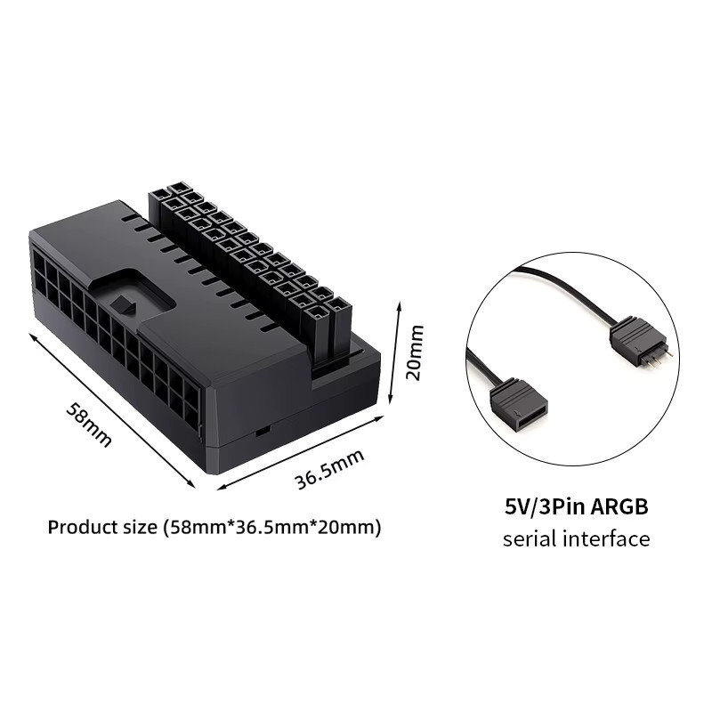 Teucer ATX 24 Pin 90 Grad Motherboard Netzteil ARGB Kabel Adapter für Desktop PC DIY Montage Zubehör - Bild 6