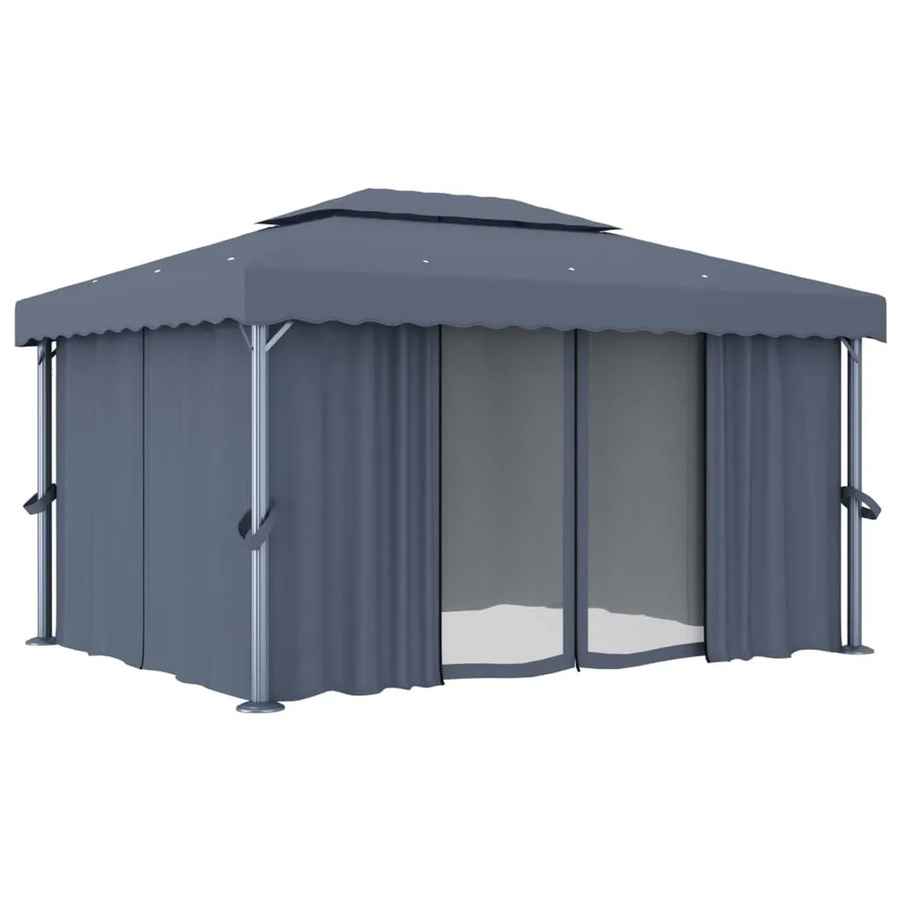 vidaXL Pavillon mit Vorhang aus Aluminium und Polyester in Anthrazit, B/T/H: 400 x 300 x 264 cm - Bild 2