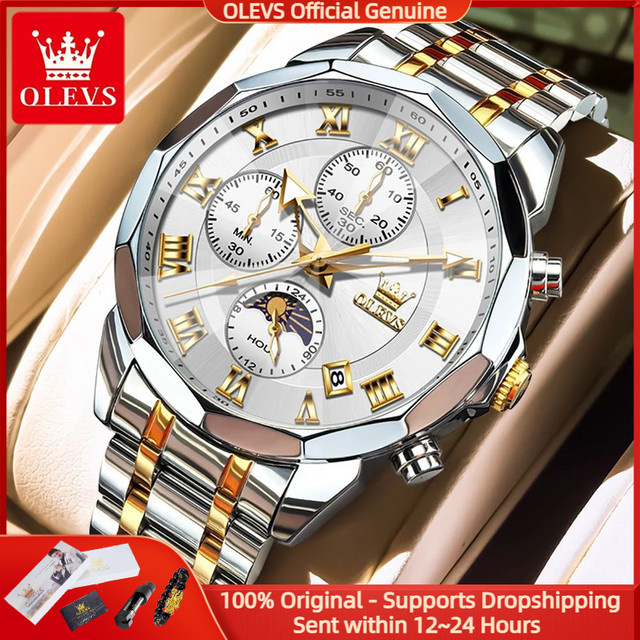 OLEVS Chronograph Armbanduhr, Edelstahl, Quarz, Datum, Herren - Bild 1