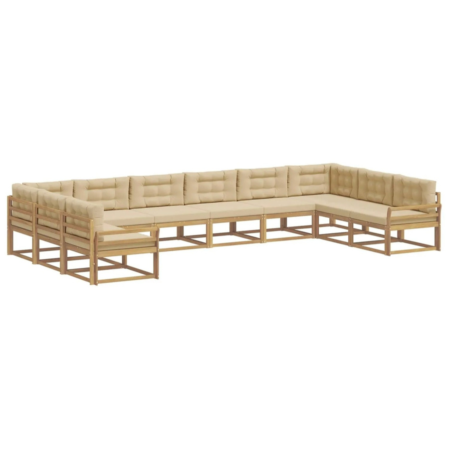 vidaXL Outdoor-Sofagarnitur aus massivem Akazienholz mit 10-teiligem Set in Weiß und Beige - Bild 2