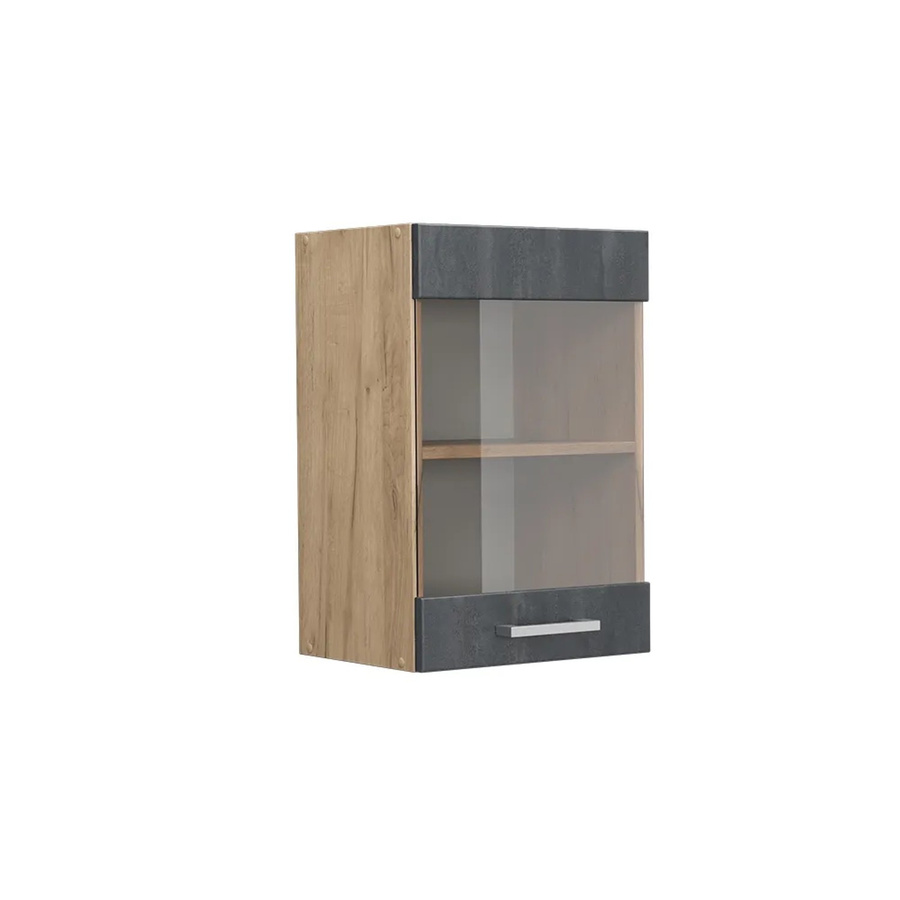 Vicco R-Line Küchen-Hängeglasschrank mit Glastüren in Schwarz Beton und Eiche, B/T/H: 40 x 31 x 60 cm - Bild 2