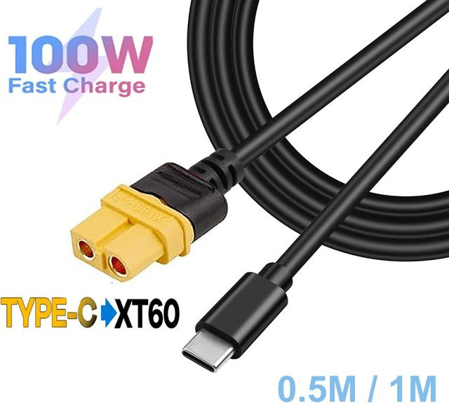 ToolkitRC USB-C zu XT60 Ladekabel PD 100W Buchsenadapter in Schwarz für Drohnen und Energiespeicher - Bild 1