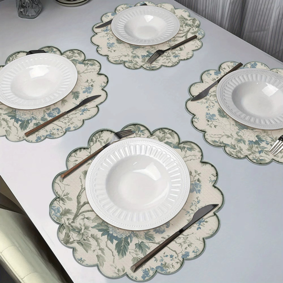 VIKAMA 4-teiliges Vintage-Tischset aus Baumwolle mit floralem Muster und gewellten Kanten in Multicolour - Bild 2