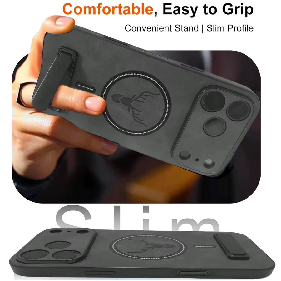 UYUXIO Magnetische Handyhülle mit integriertem Ständer für iPhone 17 Pro Max 16 15 14 Plus 13 12 11 in Schwarz oder Grau - Bild 6