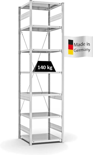 PROREGAL Fachbodenregal Stecksystem T-Profil Light-Duty in Lichtgrau, 7 Ebenen, H x B x T: 300 x 75 x 60 cm - Bild 1