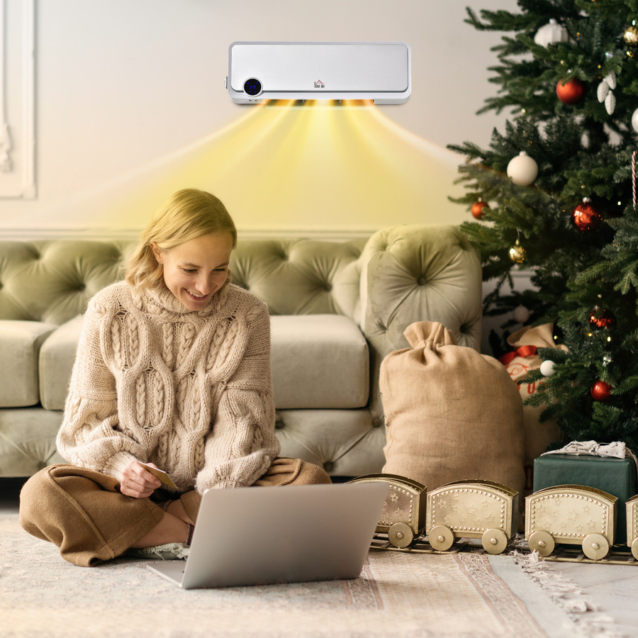 HOMCOM Keramik-Heizlüfter zur Wandmontage in Weiß mit 2000W, Fernbedienung, LED-Display und Timer - Bild 2