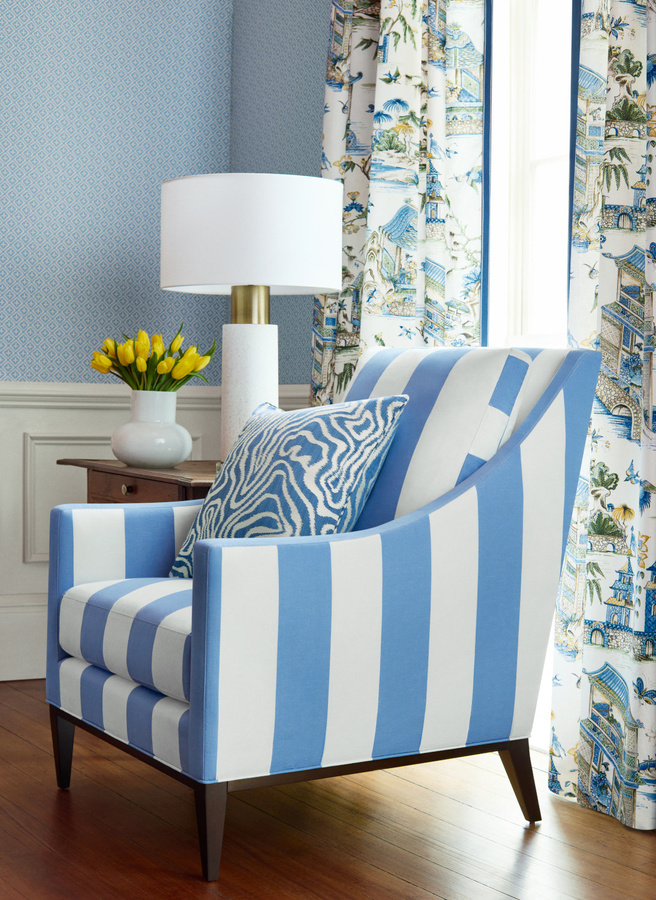 Thibaut Tapete Holiday Trellis in Blau mit geometrischem Abstract-Muster als Vliesrollen-Tapete - Bild 1