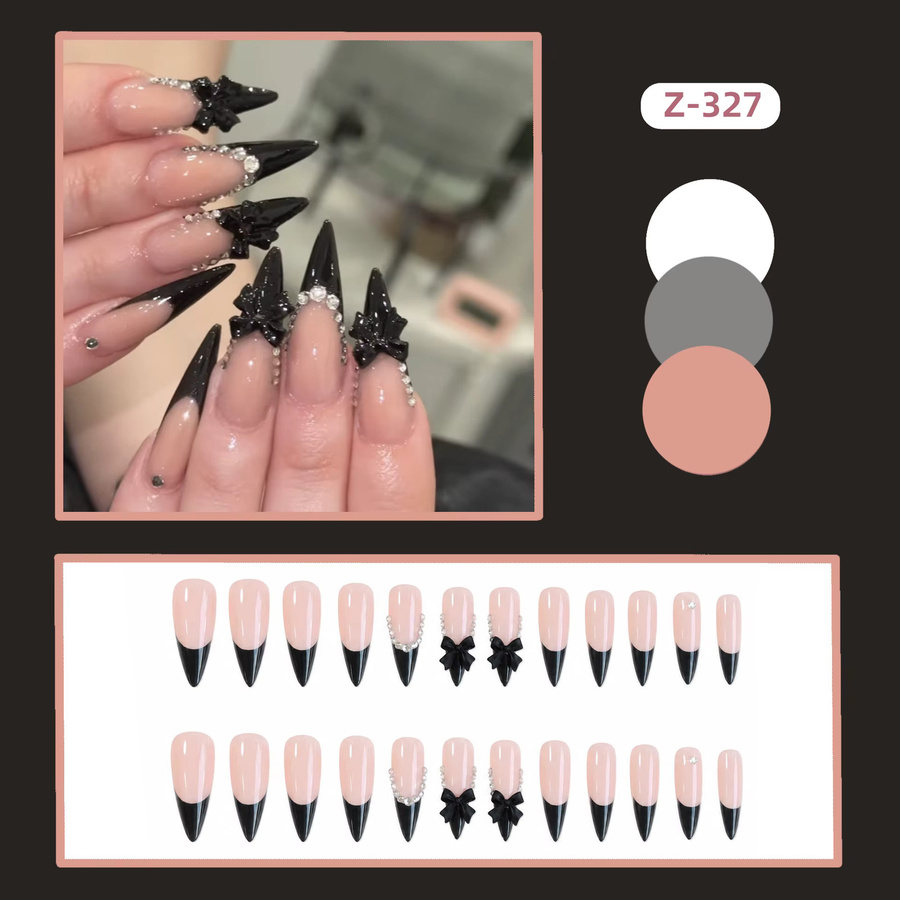 Stylebon Press-On Nägel Stiletto, 24 Stück, Nude Schwarz French Tip, Damen - Bild 3
