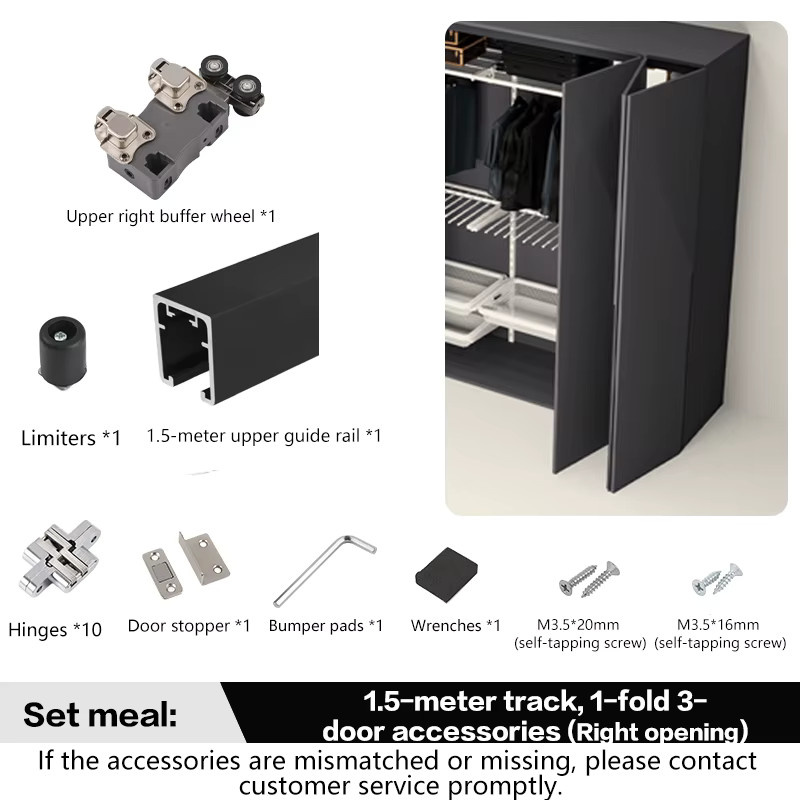 STARSHINE Metall-Aufhängeschiene für dreifache Kleiderschrank-Falttüren, komplettes Kit in Schwarz - Bild 3