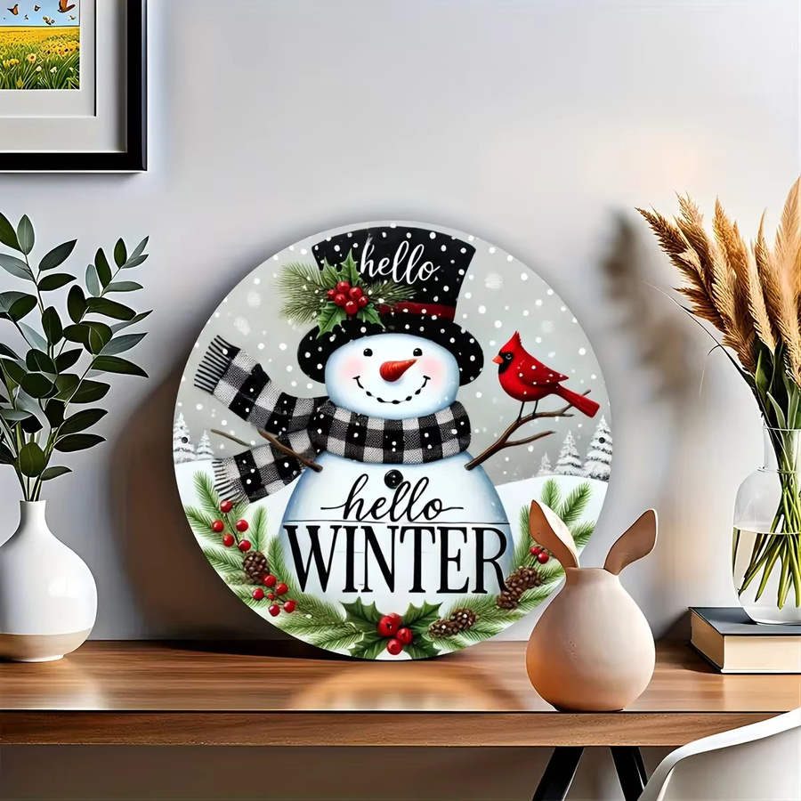Potdemiel Wintergrüße Metallschild mit Holly-Kranz-Motiv in Weiß, Rundes Vintage-Dekoschild für Wand und Tür - Bild 6