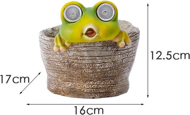 Yiran Furniture Leuchtender Frosch Sukkulenten Blumentopf mit Solarlampe als Gartendekoration aus Resin in Beige, Sand und Grün - Bild 1