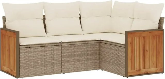 vidaXL 4-teilige Garten-Sofagarnitur in L-Form aus Poly-Rattan mit Kissen in Beige-Creme - Bild 1