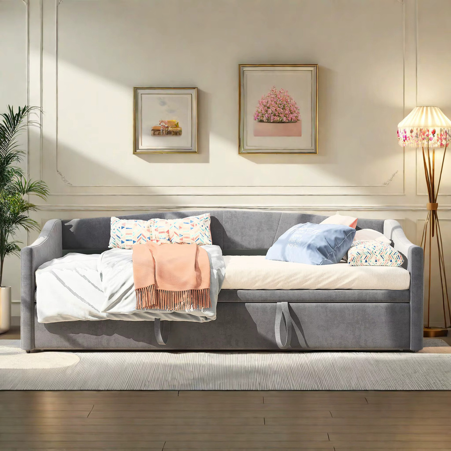 Anajqaqia Ausziehbares Schlafsofa in Grau mit Lattenrost und Rückenlehne, B/T/H: 90 x 200 cm - Bild 3