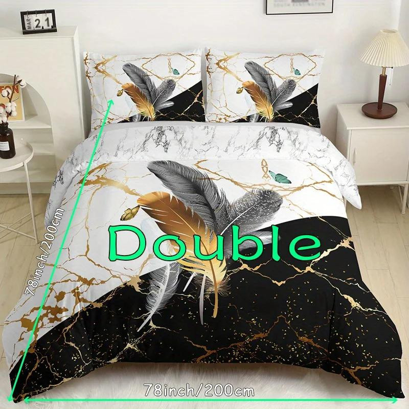 Bettbezug mit Federdesign in Bronzefarben und Marmor-Optik inklusive Steppdeckenhülle mit Reißverschluss, B/H: 135 x 200 cm - Bild 3