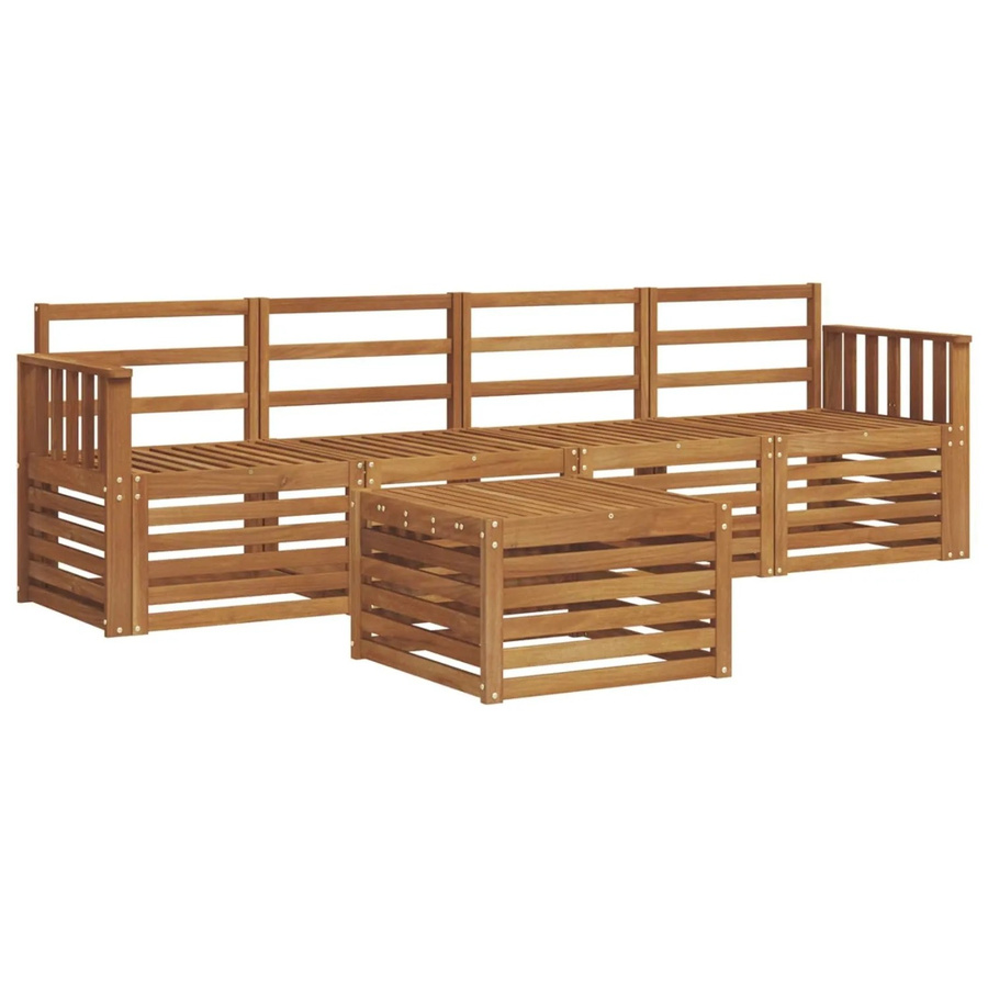 vidaXL Garten-Sofagarnitur aus Akazien-Massivholz, 5-teiliges Set in Braun und Beige mit Polstern - Bild 2