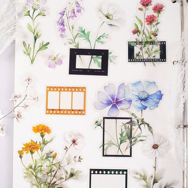 30 Blatt selbstklebende Aufkleber mit Pflanzenzweigen und Retro-Filmrahmen für dein Tagebuch-DIY, Mehrfarbig - Bild 1