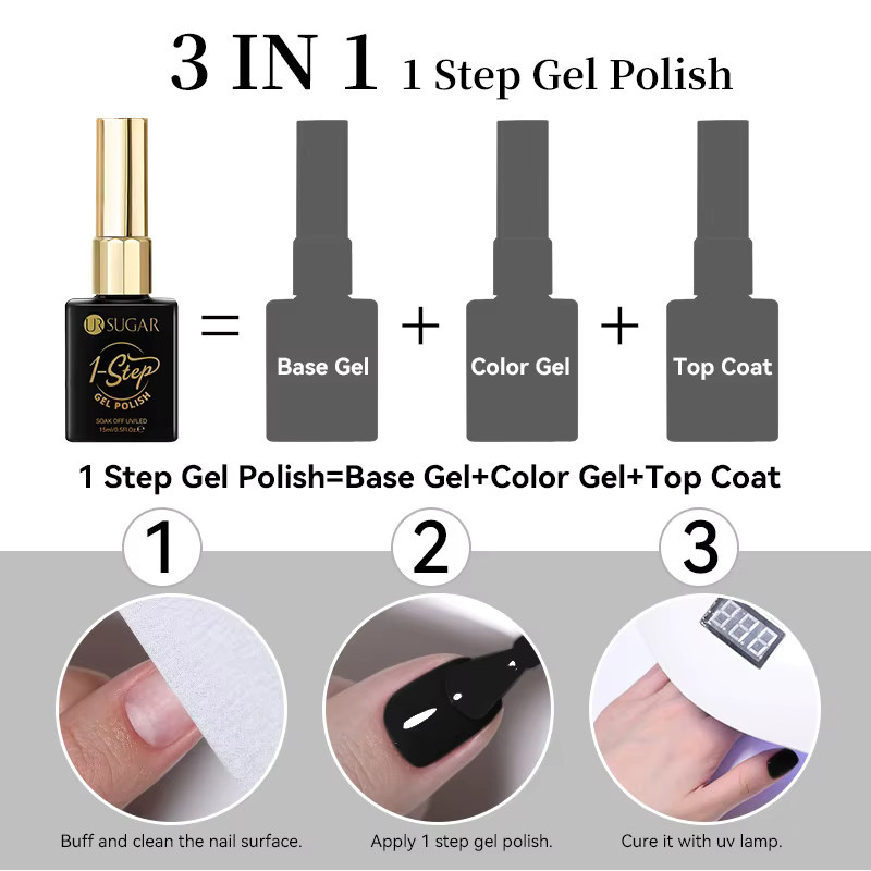 UR SUGAR Gel Nagellack, Schwarz Weiß, 15 ml, Glänzend - Bild 5