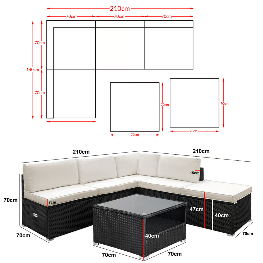 CASARIA Polyrattan Ecklounge Schwarz/Beige mit Auflagenbox und Outdoor-Couchtisch - Bild 2