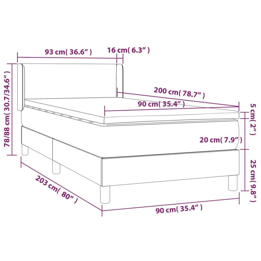 vidaXL Boxspringbett mit Matratze in Grau aus Kunstleder, B/T/H: 90 x 200 cm - Bild 4