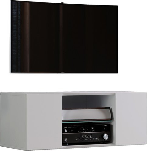 VCM Lowboard Jusa hängend in Weiss mit Holzstruktur-Nachbildung und ESG-Sicherheitsglas, B/T/H: 95 x 36 x 40 cm - Bild 1