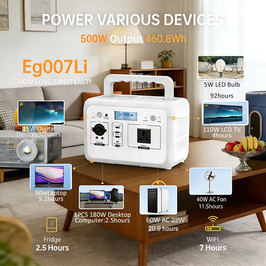 Gaiaray Tragbare Powerstation 500W Solargenerator mit 460,8Wh LiFePO4-Batterie, 220V Reine Sinuswelle, Farbe: Weiß - Bild 3