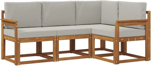 vidaXL Outdoor-Sofagarnitur in L-Form aus massivem Akazienholz mit Kissen in Natur und Hellgrau - Bild 1