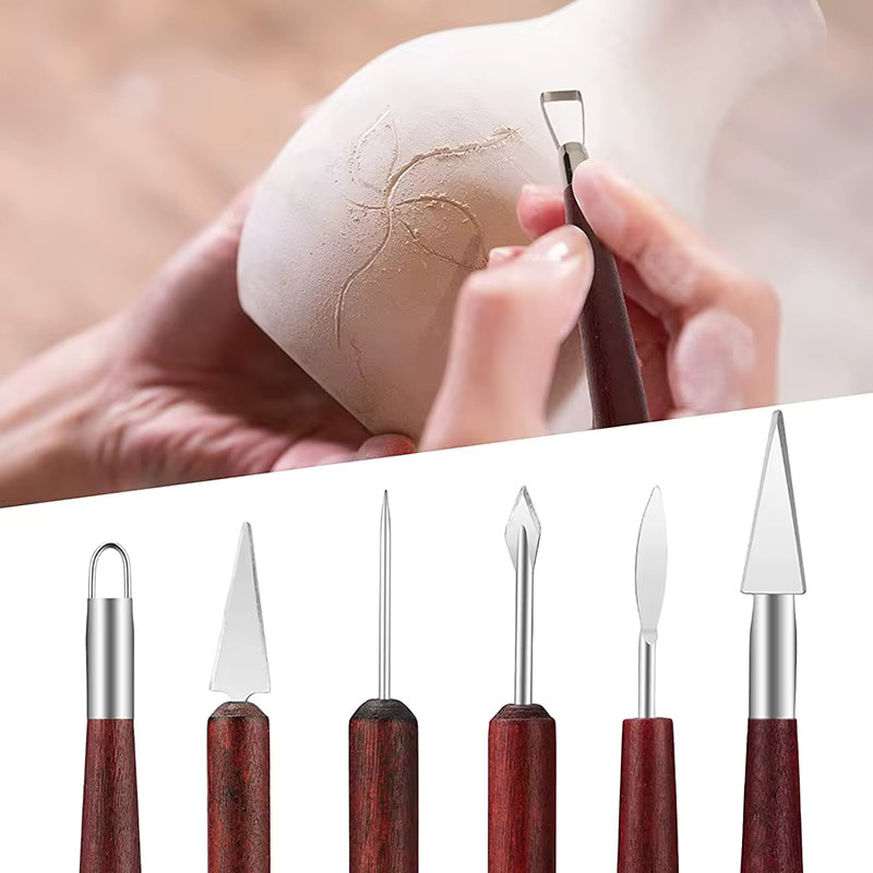 XMSJ 11-teiliges Töpferwerkzeug-Set mit Holzgriff in Braun für Keramik und Ton zum Schnitzen, Glätten und Formen - Bild 2