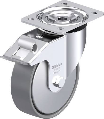 Blickle L-PO 160G-FI-ELS-FA Stahlblech-Lenkrolle aus verzinktem Stahl in Silber mit grauem Kunststoffrad, Rad-Durchmesser: 160 mm, Tragfähigkeit: 400 kg - Bild 1