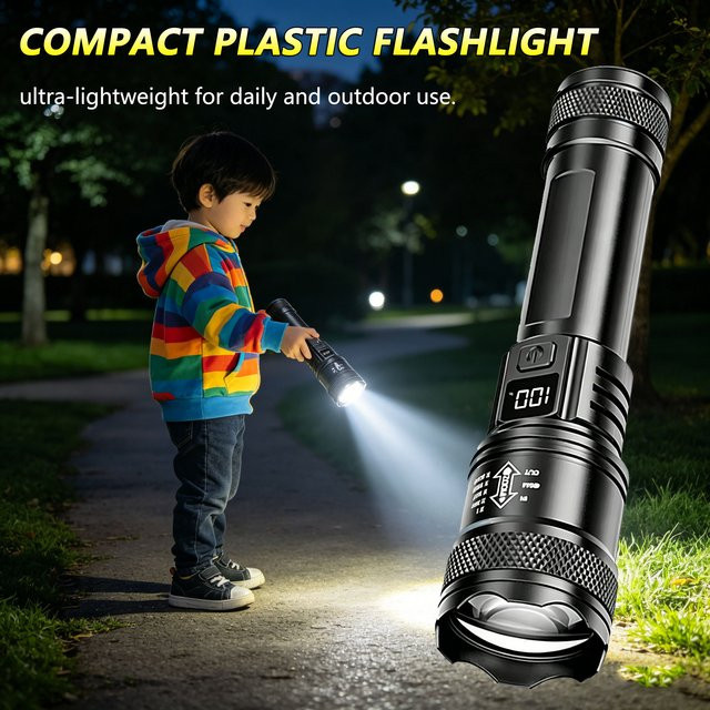 Heinast Kompakte Taschenlampe aus Kunststoff in Schwarz mit USB-Aufladung für Camping und Notfälle - Bild 1