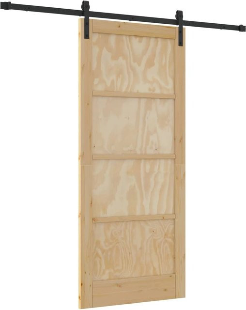 vidaXL Schiebetür modern in Natur und Schwarz aus furniertem Holz und Stahl, B/H: 86 x 198,5 cm - Bild 1
