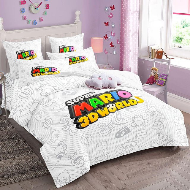 Paslu Bettwäsche-Set Mario Super Bros mit Bettbezug und Kissenbezug, Farbe Weiß, B/H: 140 x 210 cm - Bild 1