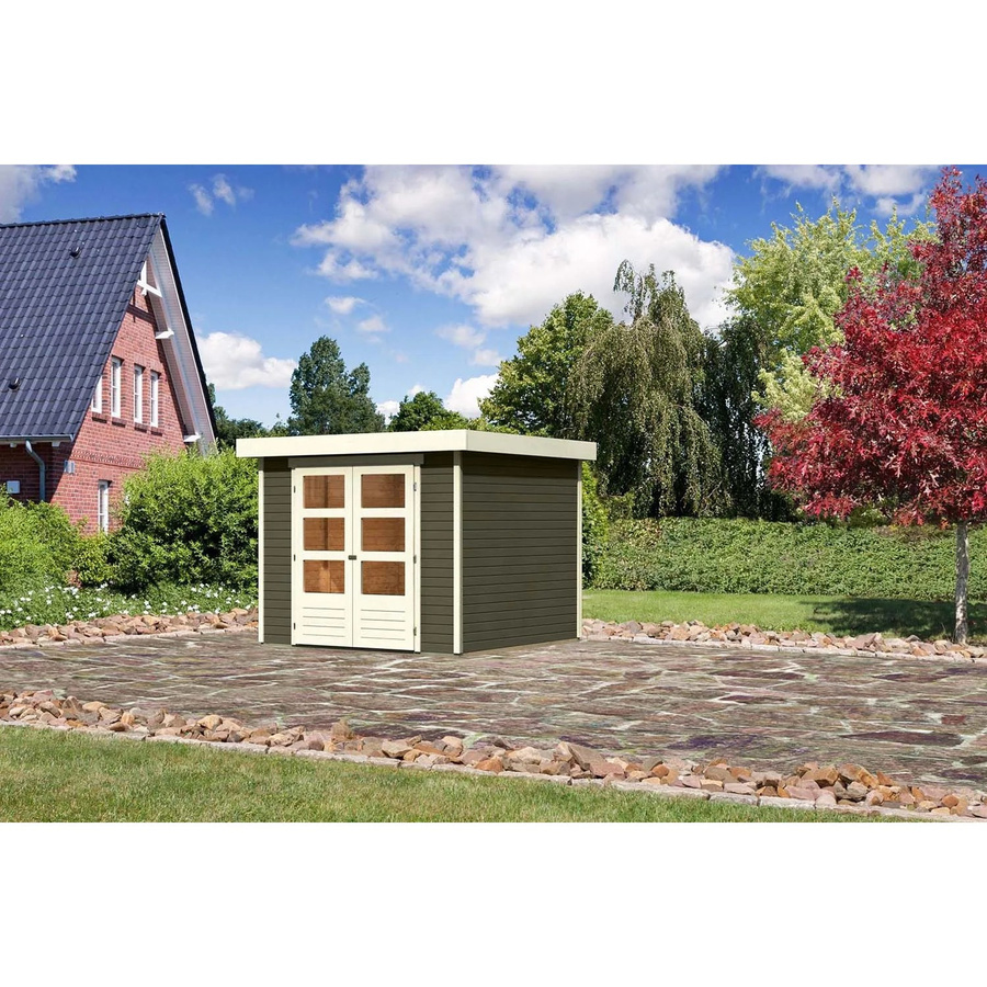 Karibu Holz-Gartenhaus Boras mit Flachdach in Terragrau, lackiert, B/T: 242 x 238 cm - Bild 2