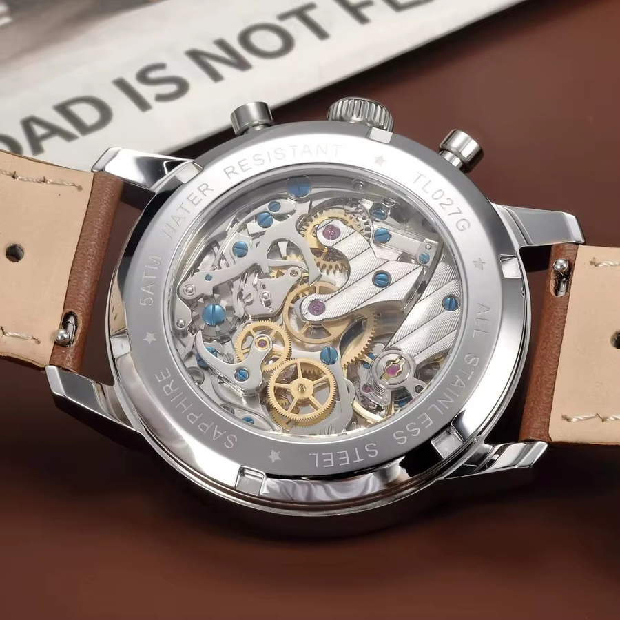 TOPHILL Chronograph, Automatik, Edelstahl, Leder, Saphirglas, Herren - Bild 3