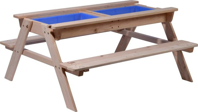 Dobar Kinder Picknicktisch aus FSC-zertifiziertem Hemlocktannen-Holz mit blauer Matschkiste - Bild 1